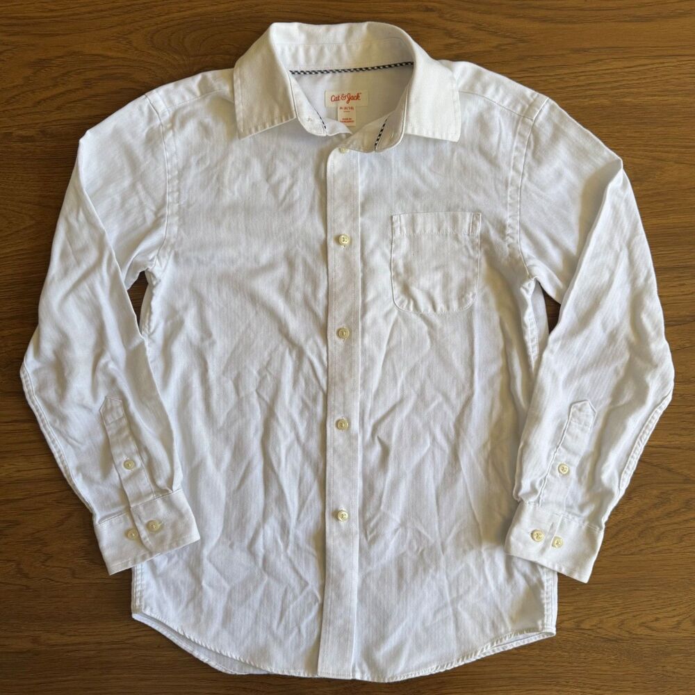Cat & Jack Boys M 8/10 White Button Up Collared Shirt Kids Dress Shirt Nice